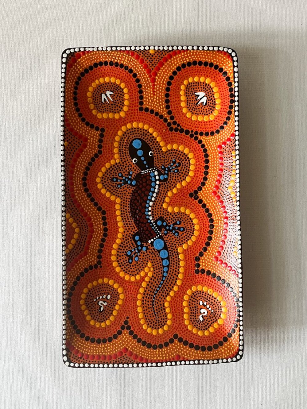 Vtg Boomiri Australia Hand Painted Wooden Tray Lizard Aboriginal Style Dot Art